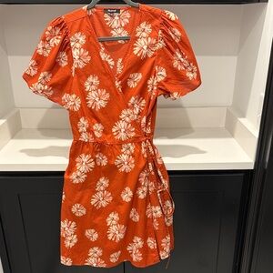 Madewell Orange Floral Wrap Around Mini Dress. Size L
